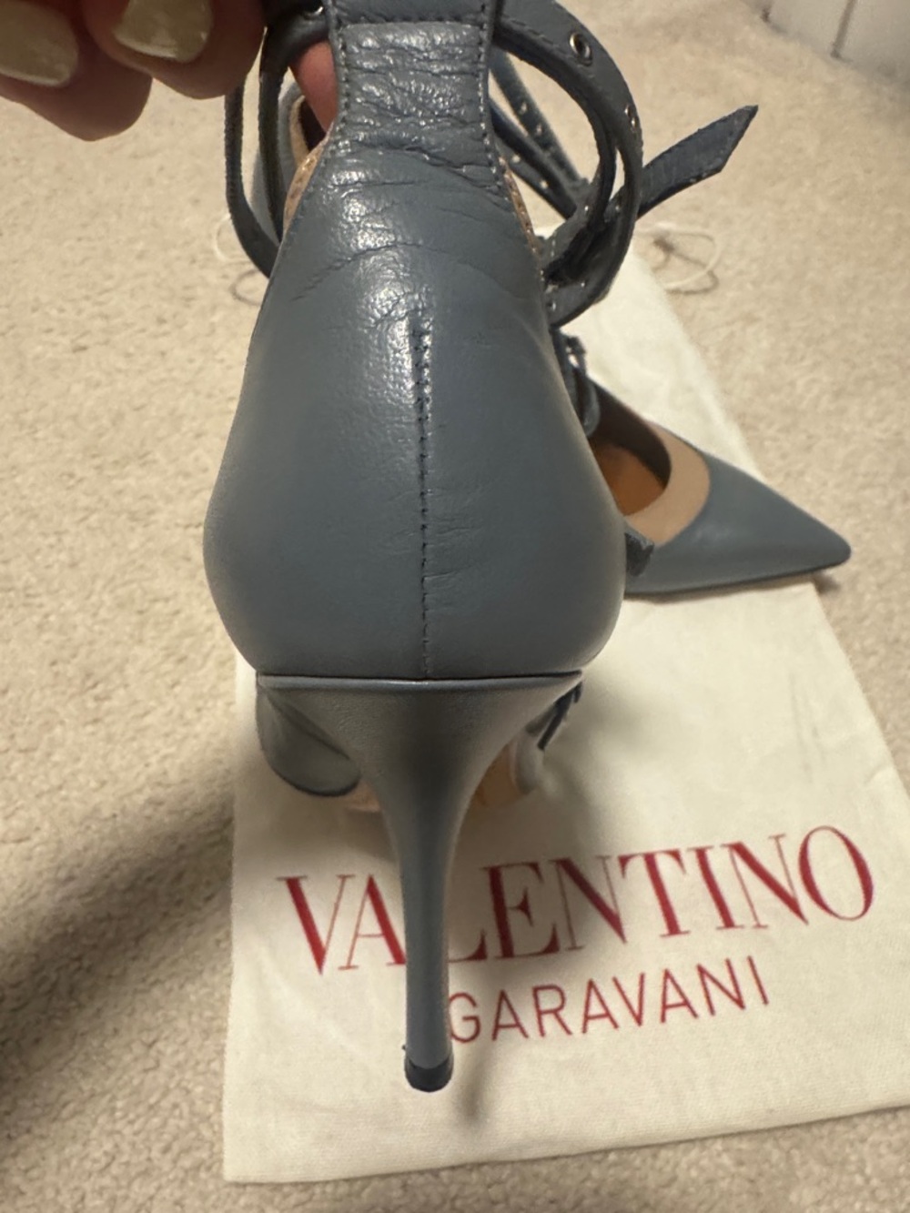 Valentino Blue and Tan Pointed Lace-Up Pumps - Picture 3 of 5